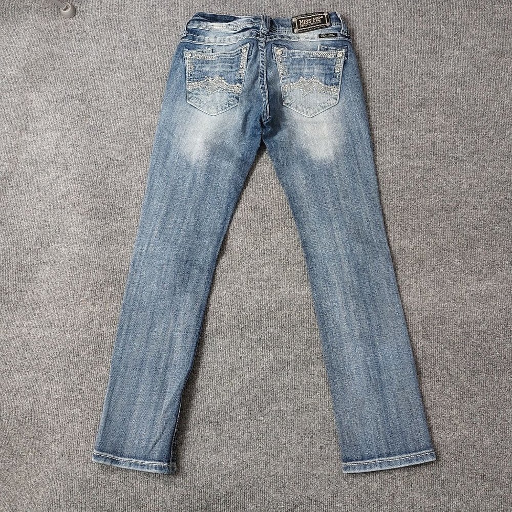 Miss Me Jeans Womens Size 26 Straight Light Wash Bling 5 Pocket Low Rise 0346 - Picture 2 of 15
